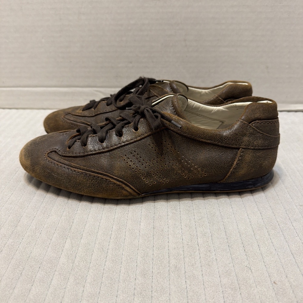 Hogan brown pebble grain leather logo sneakers trainers 7.5
